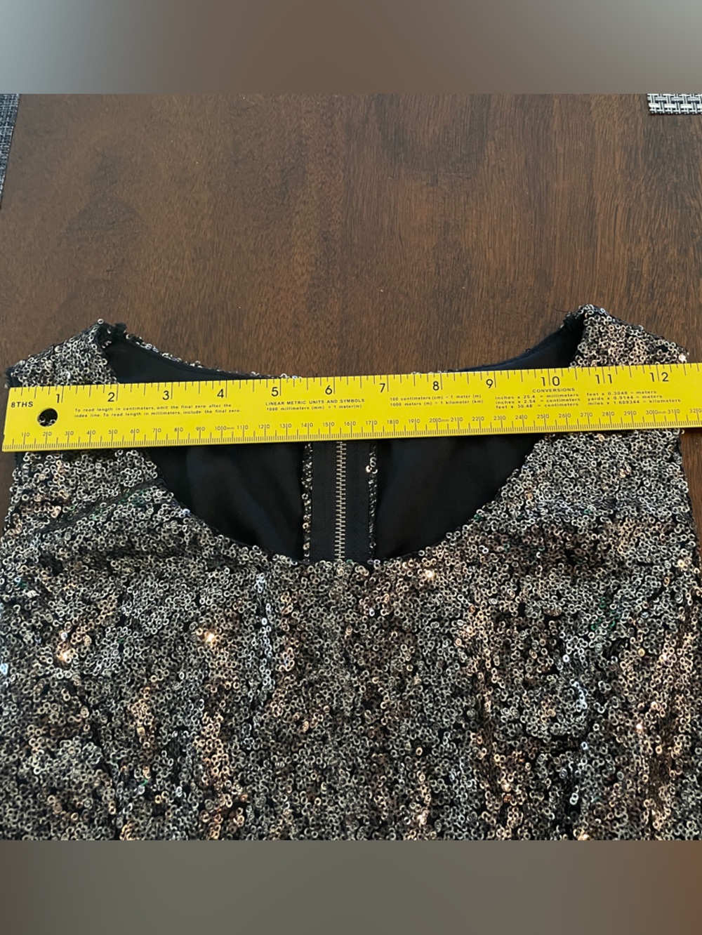 Vintage Black Gold Sequin Dress | Chiffon Skirt Side Cutouts | Small Extra Small - Picture 8 of 12